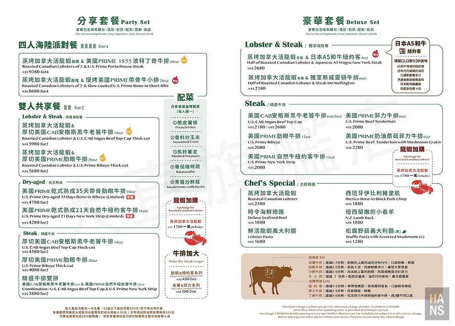 雅室牛排大直旗艦店菜單 Menu
