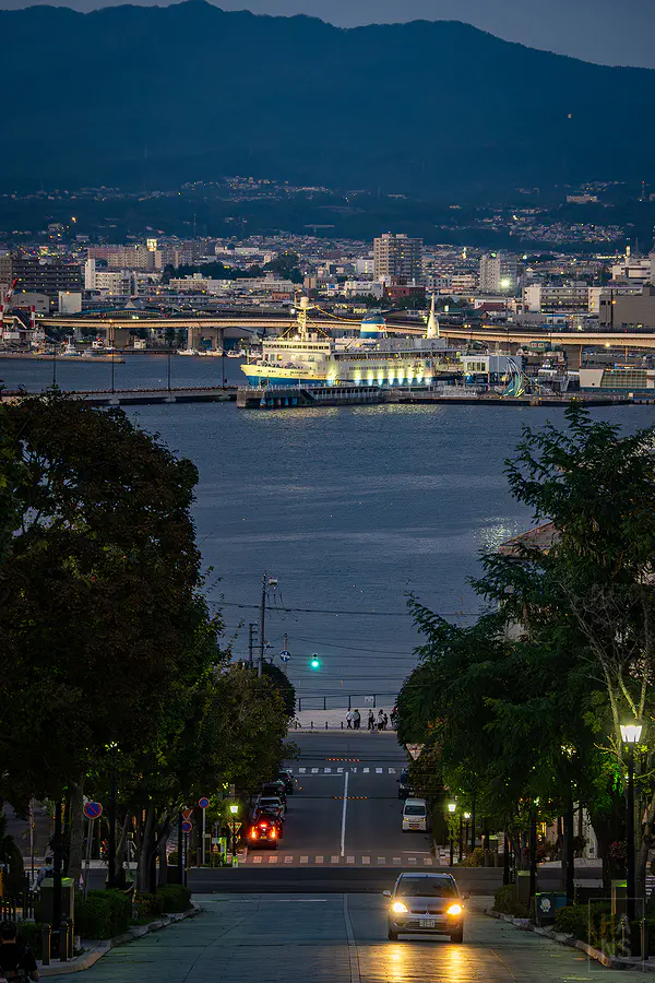 函館八幡坂 傍晚港口景色