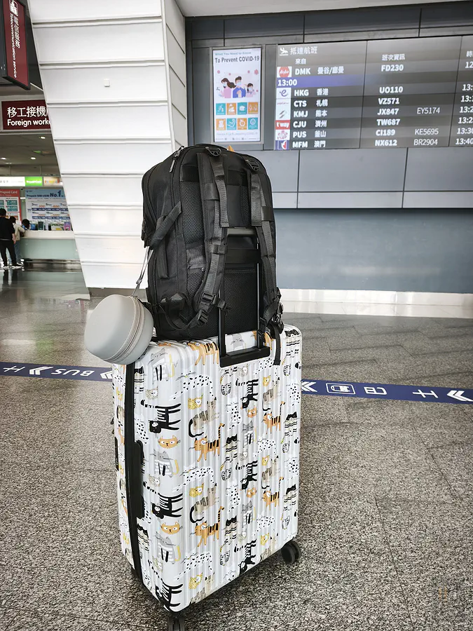 實際套在行李箱拉桿上的後方視角