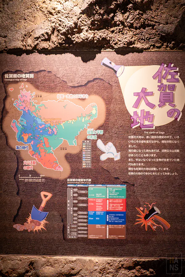 佐賀縣的地質圖與地質年代圖表解說牆