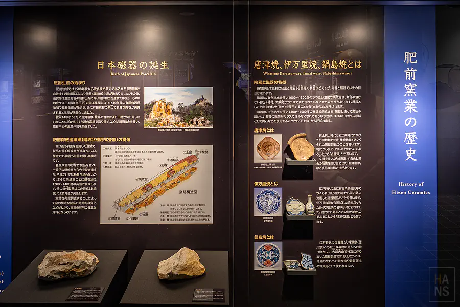 介紹日本磁器誕生與肥前窯業歷史的展示看板