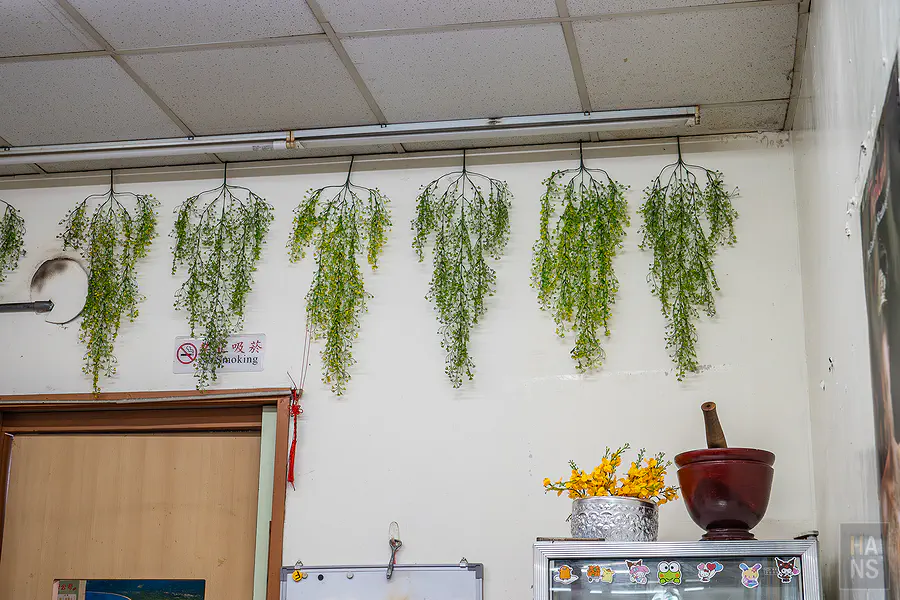 夏天小館泰式料理牆面天花板的綠色植物裝飾